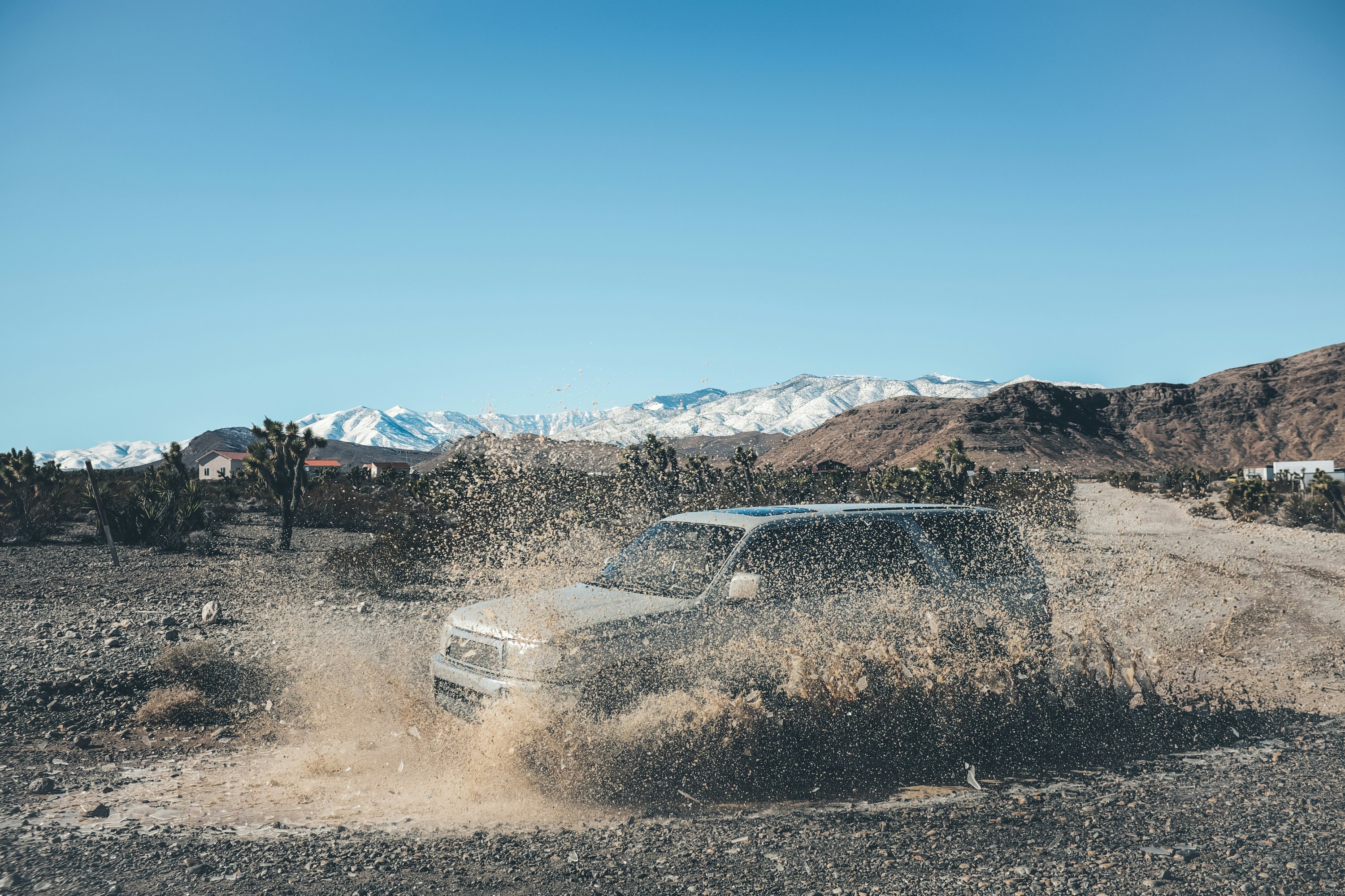 white SUV on brown field during daytime